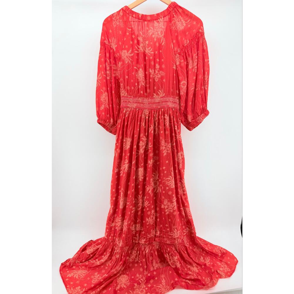 Free People Golden Hour Red Floral Boho Maxi Dress M Cottagecore Romantic - Picture 5 of 10